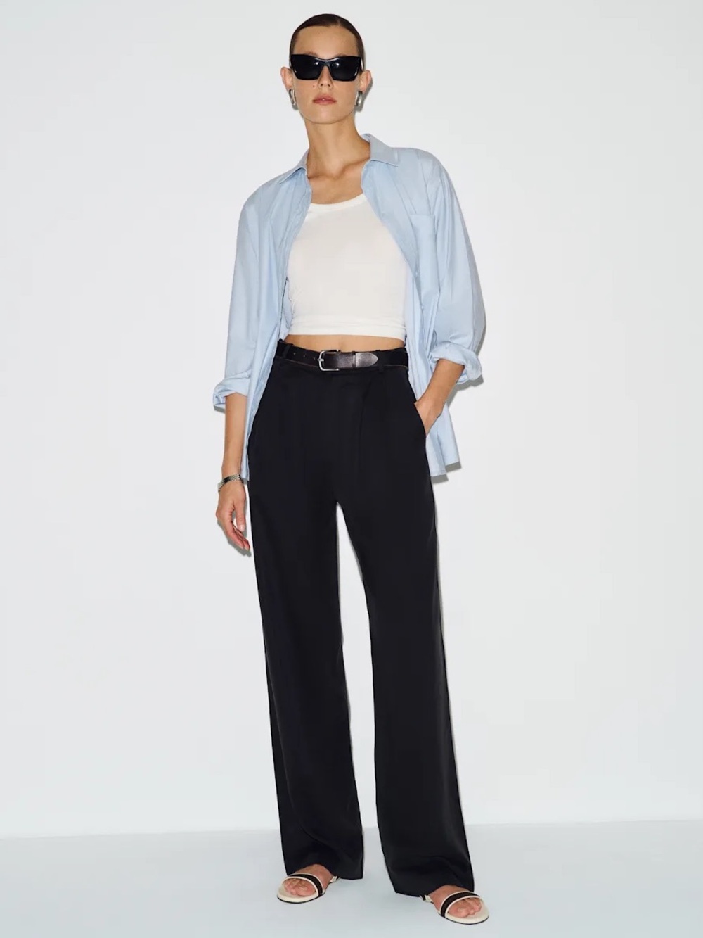 Reformation Mason Pleated High Rise Wide Leg Trouser Pant Black Size 0 NEW